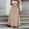 New French long elegant autumn temperament, solid color, high waisted mesh cake skirt, fluffy half skirt for women F51447