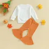 Clothing Sets Infant Baby Girl Halloween Clothes Pumpkin Print Long Sleeve Crewneck Sweatshirt Tops Flare Pants Set Fall Winter 2Pcs Outfit