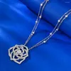 Hängen Wong Rain 925 Sterling Silver Lab Sapphire Gemstone Romantic Flower Pendant Halsband för kvinnors smycken Jubileumsgåvor