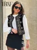 Traf Vintage Autumn Autum Velvet Right -Sleeveless Jacket Women V Neck Chic WhitCoats Weight Fashion Covle 240513