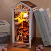 Architecture/DIY House DIY Book Nook Kit Shelf Insert Miniature Doll houses 3D Puzzle Wooden Bookshelf Room Dollhouse Bookend With LED Light Toys Gifts