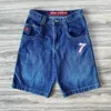 JNCO Shorts Y2K Pontas Harajuku Hip Hop Lucky 7 Dice Graphic Retro azul -baggy Denim Gym Shorts Gothic Mens Basketball Short 240513