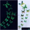 Autocollants muraux 12pcs Luminal 3D Butterfly Home Decor Fashion Glow for Chadow Living Colorf Butterflies Decoration Drop Livrot Dhpdt