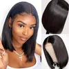 Europa och Amerika Short Straight Bob Human Hair Wig With Baby Hairs Brasilian Pre-Plucked Spets Front Synthetic Wigs For Women Girls DHL Free