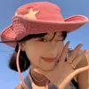 Pink Retro Big Brim Hats Y2K Stars Punk Stars Caps Summer Outdoor Sun Protection Mountaine Cappello da cowboy Casual Jazz Cap 240509