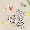 Clothing Sets Toddler Baby Girl Farm Outfit Free Range Short Sleeve Crewneck T-shirt Chicken Print Flared Pants Set Summer Clothes