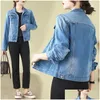 Damesjassen dames retro afslaan kraag denim jas high street lange mouw jas Koreaanse stijl losse dames tops jaqueta femini dhs3v