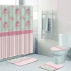 Duschvorhänge schäbige Streifen und rosa Rosen Spitzenvorhang Set für Bad Retro Chic Beige Pastellblumenmatten Teppiche Toilette