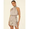 New Hanging Neck High Grade Satin Lace Slim Fit Celebrity Dress Fashion Temperament Short Skirt F51447