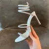 Neue 2024 Leder Schaffell Gladiator Sandalen Stiletto High Heels Pumps Frauen Slipper Sommer-Peep-Toe Open Toes One Line Snake Snaker Snaker schmale Band Twines Diamond Sa r