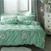Bedding Sets 2024 Grey Flower Set 3/4pcs Pastoral Style Bed Linen Cover AB Green Beclothes Sheet Flat Side Duvet Pillowcase