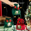 غلاف الهدايا 10pc مقبض سانتا فيلفيت أكياس عيد الميلاد Apple Candy Bag الرباط للديكور Navidad Noel Xmas Year