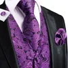 Hi-tie heren Purple Suit Vest Paisley Silk Jacquard Slim Mouwloze taille Ties Set FormalLeisure 4pcs Business Party Wedding 240513