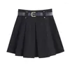 Jupes Qoerlin Femmes plissées mini-taille haute ceinture A-line with short femelle 2024 Été sexy filles skorts noirs