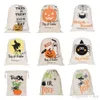 Cadeau ou bonbon Traiter le sac chaud Trick Pumpkin Toile imprimée Big Bags Halloween Christmas Party Festival Sac à cordon