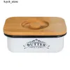 Caixas de armazenamento caixas de manteiga caixa de protetora de cozinha de metal branco com recipiente de queijo de manteiga de fazenda selada reforçada com tampa de madeira caixa de doces S24513