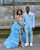 Party Dresses Light Sky Blue Prom 2024 för svarta flickor Tulle Pleat Formal Eccase Downs Sweetheart Wedding Dress Applices