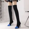 Boots Faux Suede Stretch Thigh High Sexy Elastic Slim Women's Over The Knee Fashion Heels Green Red Fetish Long Shoes