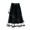 Skirts Sweet Elegant Women Tulle Skirt Mesh Patchwork Transparent 3D Floral Long Slant Ruffled Irregular Korean Tutu