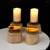 Candle Holders Wooden Holder Metal Tray Decor Natural Style Candlestick Ornament For Wedding Party Home Decoration