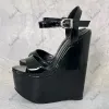 سوكيا المصنوعة يدويًا منصة الكاحل الحزام الأوتاد العالي الكعب مستدير أخمص القدمين جميلة أحذية أسود عارضة الولايات المتحدة حجم 4-15