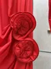 Lässige Kleider rotrosa Langarmhand handgefertigte Blumen knöchellangen Kleid