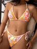 Swimwear féminin Zaful Ethnique Paisley Swimsuit imprimé pour les femmes Bikini Set Whip Stitch Strich Triangle Top Tie Tie Sweat Bottom