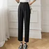 Mulheres casuais teram calças de verão Moda de altura da cintura Black Harem Pants Feminino Coreano Pocket Pocket Nine Point Troushers 240514