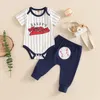 Ensembles de vêtements pour bébé garçons 2 pièces lettres rayées lettres imprimées à manches courtes avec un pantalon de baseball en été