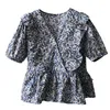 Bluzki damskie bluzki kobiety lato 2024 Śliczne floszone kwiatowy nadruk z krótkim rękawem dzianiny proste blusas blusas damskie topy i