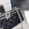 Womens Caviar Leather Classic Mini Makeup Vanity Box With Mirror Silver Chain Bags Calfskin Quilted Zipper Cosmetic Case Fanny Pack Crossbody Card Holder Purse 20cm