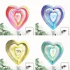Decorative Figurines 3D Stereoscopic Rainbow Painted Love Heart Rotate Wind Chimes Spinning Sequin Streamer Bird Repellent Balcony Garden