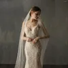 Véu de noiva de 230cm de uma camada de uma camada mole pérola véu de miçangas com acessórios de casamento de casamento de capela de pente