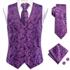 Hi-Tie Mens Purple Suit Vest Paisley Silk Jacquard Slim Sans manches de tiens de taille sans manches