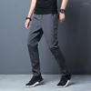 Erkek pantolon buz ipek 2024 yaz siyah gri ince iş rahat açık elastik nefes alabilen düz bacak eşofman