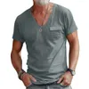 2024 Sommer Mode Slim Fit U-Neck T-Shirt Casual Vielseitige Farbe Henry Shirt kurzärmelig Männer M514 26