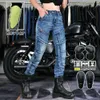 Tvättade Volero jeans kvinnor s motorcykel casual ridning kevlar drop proof byxor