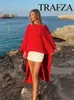 Camicette da donna trafza femlae chic ghirt raso rosso e bianco camicia mezza maniche asimmetriche in stile Capo donna autunno moda casual