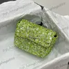 23c Designer Blingbling Green Sequins Classic Mini Flap Cosmetic Case ijdelheid Zakken Silver Chain Crossbody Make -up Fannny Pack Taille Chest Shimmer Glitter Purse 14 cm 14 cm