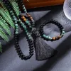 Beaded Halsband 8mm African Turquoise Black Agate Yellow Tiger Eye Pärlor Japamala Halsband Set Meditation Yoga Jewelry 108 Mala Rose D240514