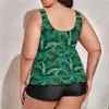 Kvinnors badkläder Green Palm Leaves Tankini Swimsuit Tropical Leaf Print Rave 2 Pieces Elegant Bathing Suit Graphic Beachwear Plus Size