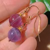 Dangle Earrings Natural Round Purple Chalcedony Eardrop Beads Gold Ear Hook Wedding Women Cuff Everyday Anniversary Stud Art Handmade Men