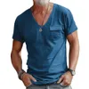 2024 Sommer Mode Slim Fit U-Neck T-Shirt Casual Vielseitige Farbe Henry Shirt kurzärmelig Männer M514 26