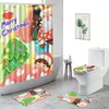 シャワーカーテン4 PCセットカーテンメリークリスマスサンタクローストナカイと滑り止めのラグトイレトイレの蓋カバーバスマットバスルームの装飾