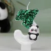 5PCS Świece 1PCS Mini Panda zielone cyfrowe świece 3D Blask Cake Cake Cake Decor Dziecko Dzieci Party Happy Birthday Dekoracja