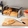 Storage Bottles Metal Bread Bin Tabletop Pastry Box Steel Container With Hinged Sliding Lid To Store Airtight Org