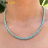 Tennis A new high-quality gold galvanized 3MM turquoise paved tennis chain necklace suitable for girls with fashionable jewelry necklaces d240514