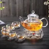 Teaware Sets 600ml Teapot Set Heat-resistant Glass With Round Candle Holder Flower Tea Cups Teapots Gifts