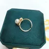 Klusterringar Zhboruini Natural Freshwater Pearl Ring 14K Guldpläterad justerbar koreansk stil smycken för kvinnans tillbehör gåva