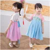 Etnisk klädklänning retro kinesisk stil hanfu flicka söt kortärmad barn impd cheongsam qipao 2023 rosa blå droppe leverans ap dhu3c